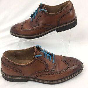 Men’s Asher Green Brown Leather Oxfords with Blue laces
